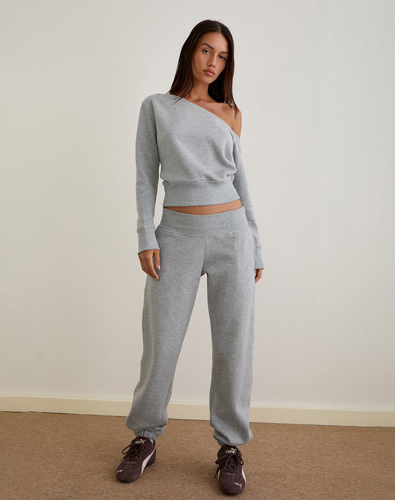 Doxia Sweatshirt met één schouder in grijs gemêleerd
