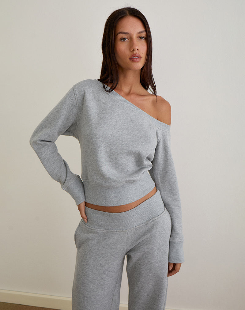 Doxia Sweatshirt met één schouder in grijs gemêleerd