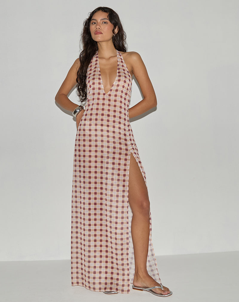 Afbeelding van Driti Maxi Dress in Chiffon Vage Ruit Perzik