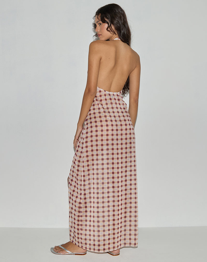 Afbeelding van Driti Maxi Dress in Chiffon Vage Ruit Perzik