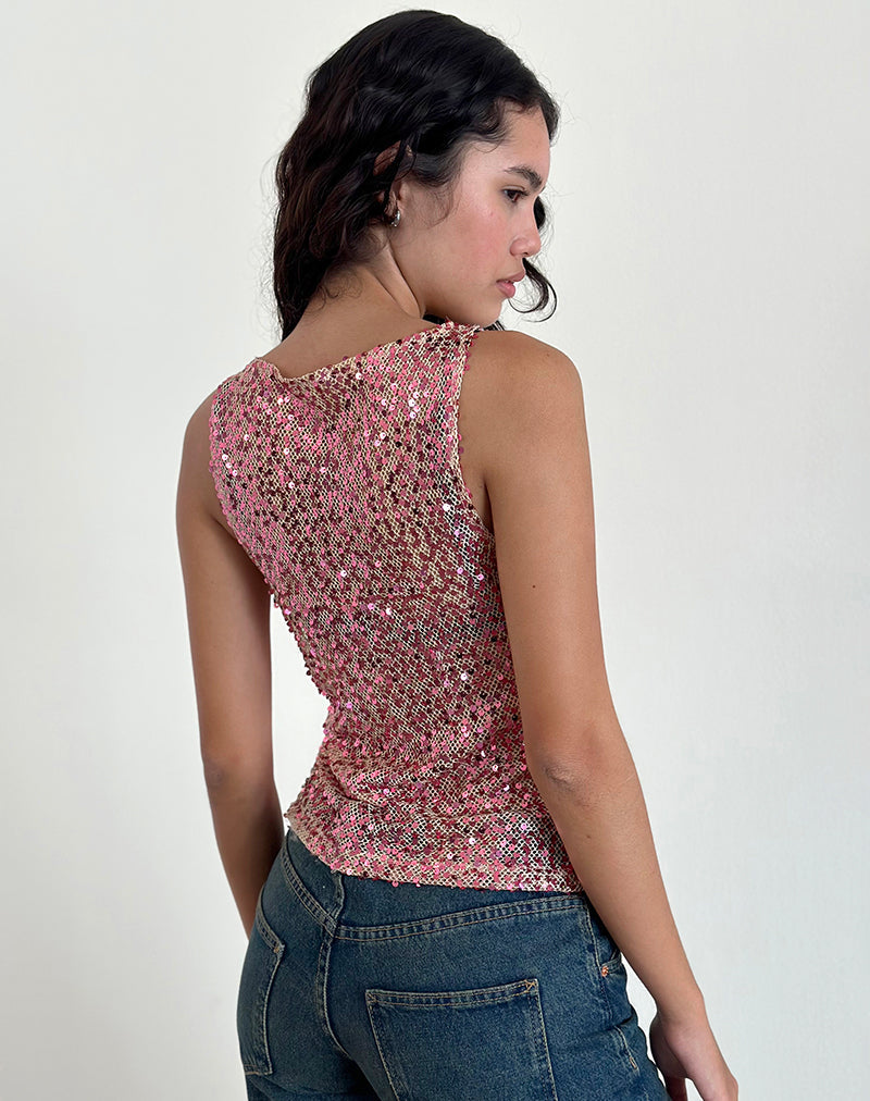 Afbeelding van Dudley Vest Top in Pailletten Mesh Rose Goud