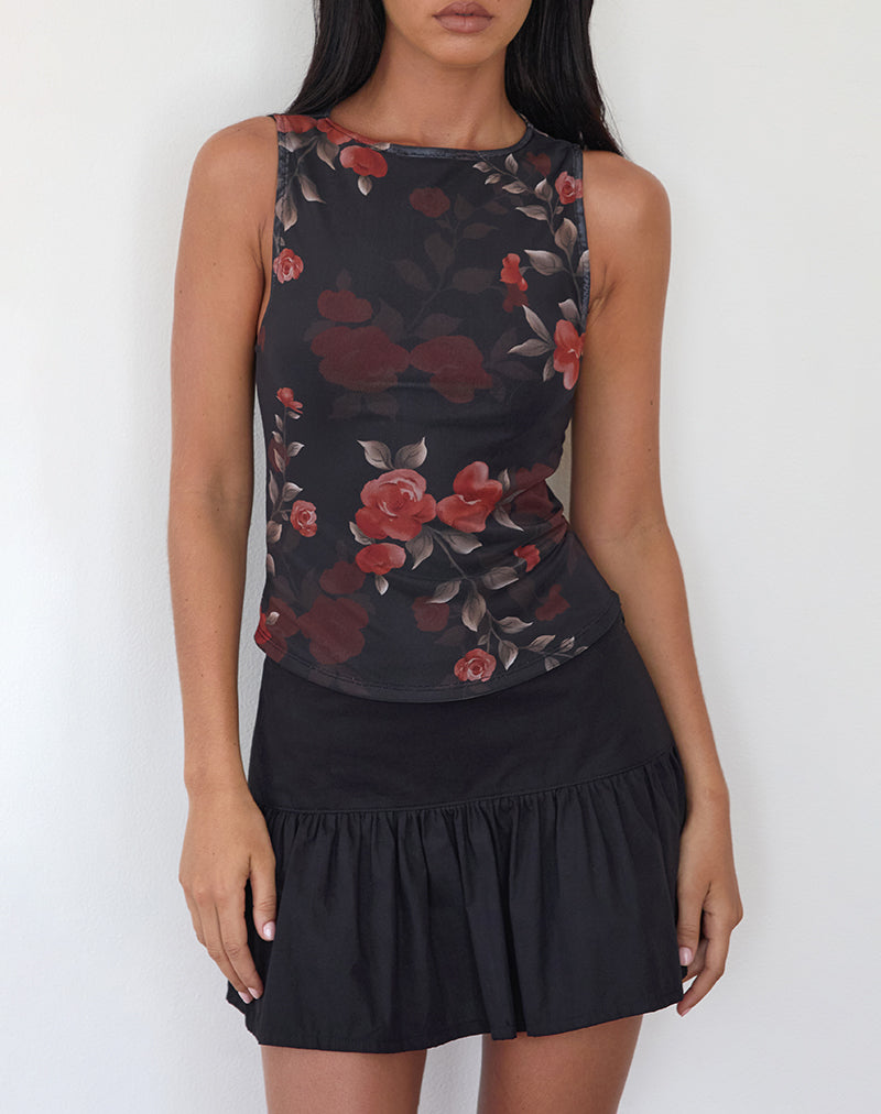Dudley Vest Top in aquarel roos zwart