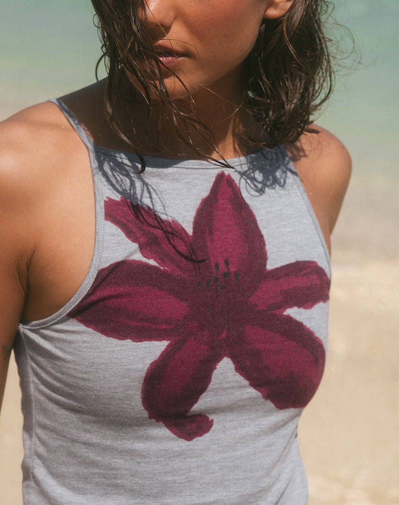 Afbeelding van Dudley Vest Top in Grijs Marl Painted Flower