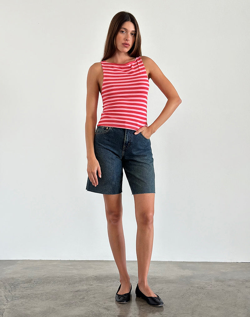 Dudley Vest Top in Roze en Rode Streep