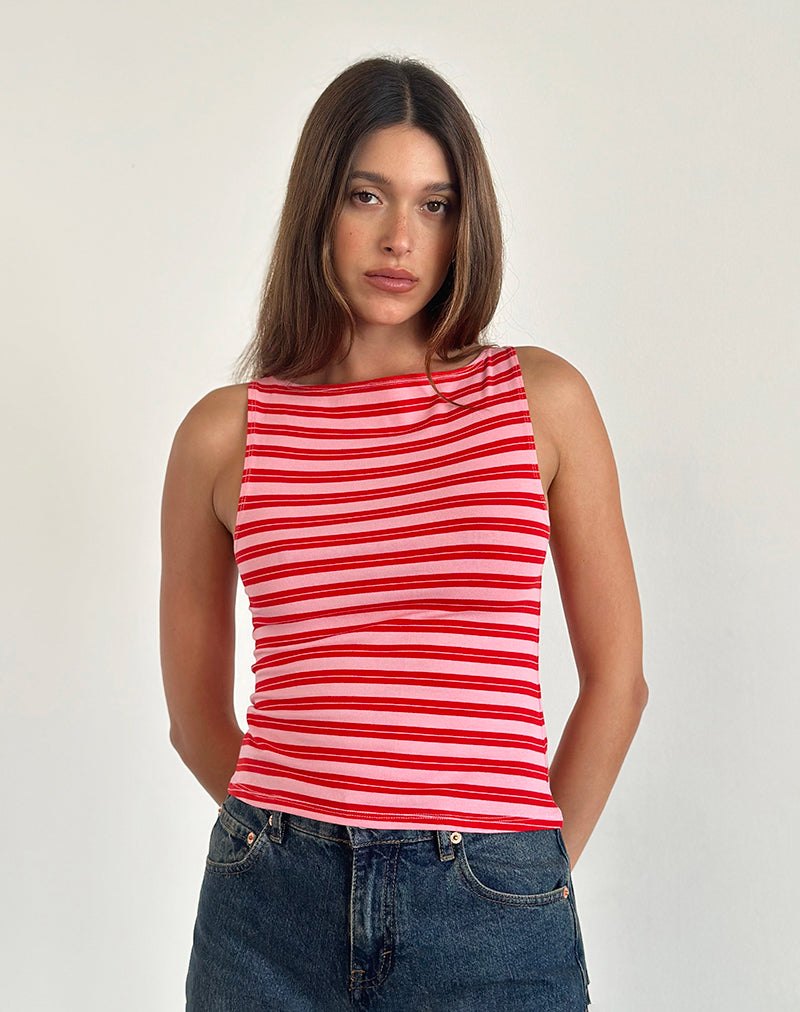 Dudley Vest Top in Roze en Rode Streep