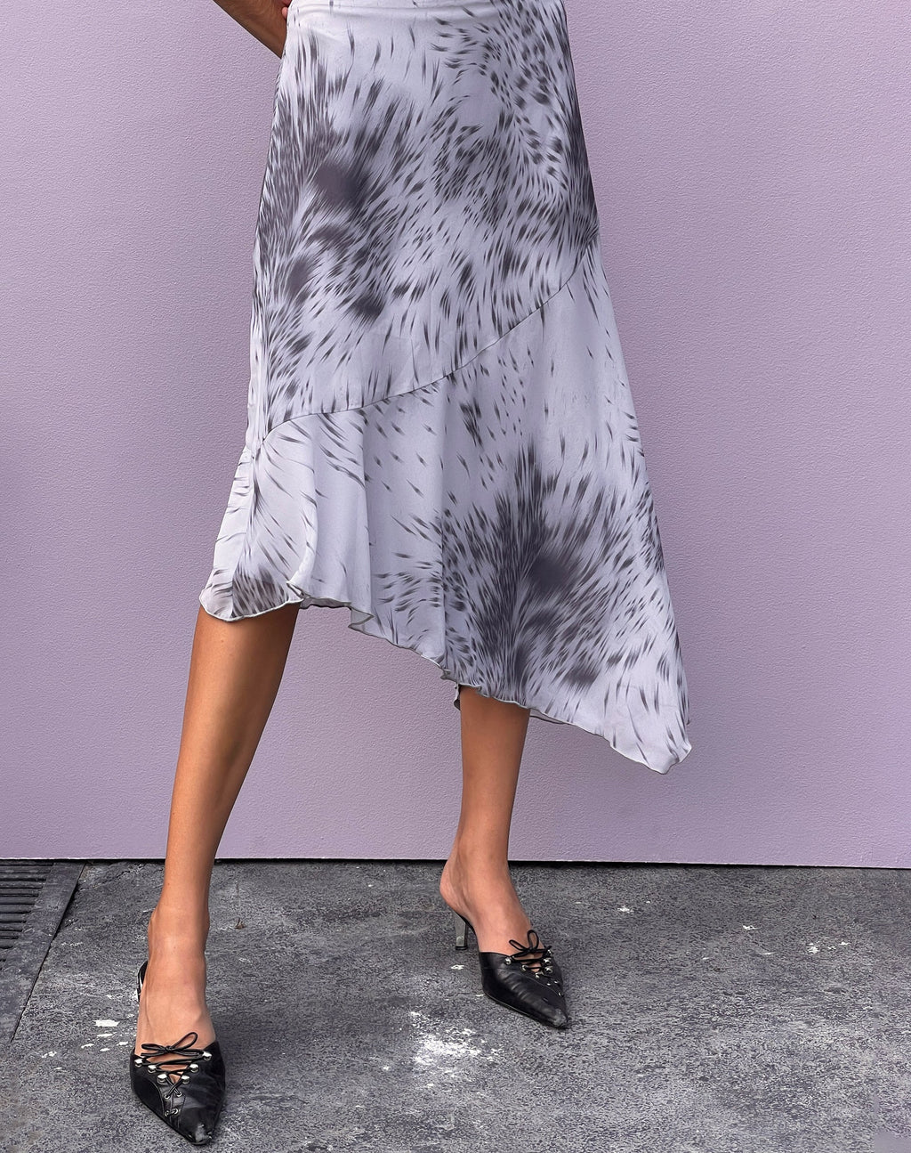 Cinta Low Rise Midi-rok in vervormde dierenprint