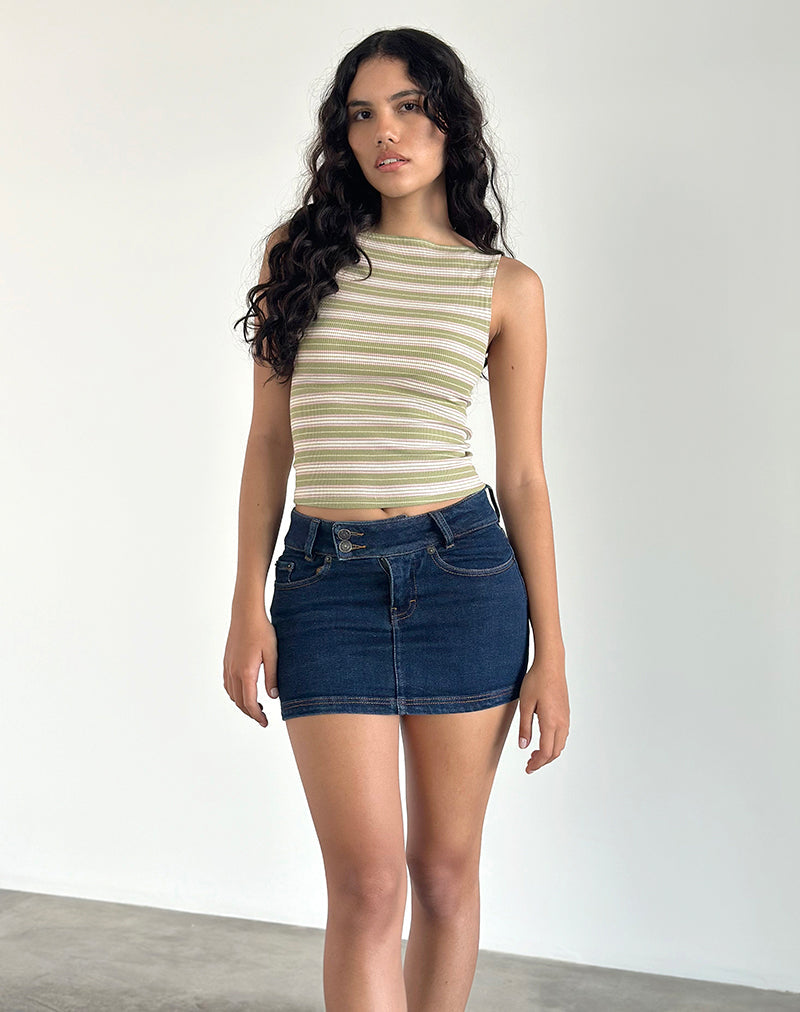 Dudley Vest Top in groen, roze en witte streep