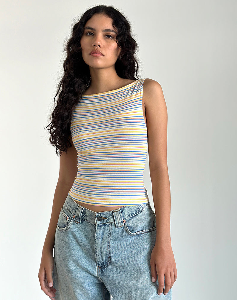 Afbeelding van Dudley Vest in Blauw, Wit en Gele Streep