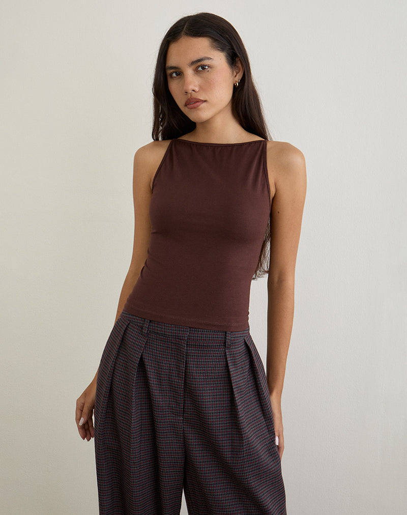 Dudley Vest Top in Jersey Bittere Chocolade