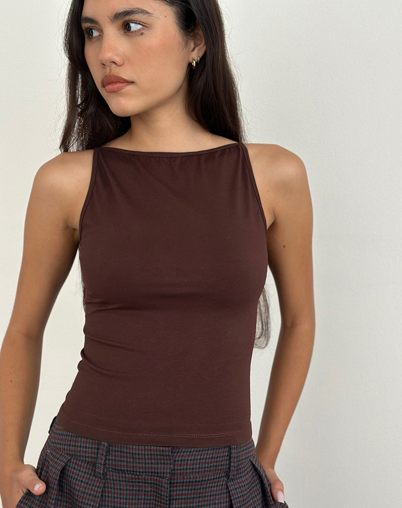 Dudley Vest Top in Jersey Bittere Chocolade