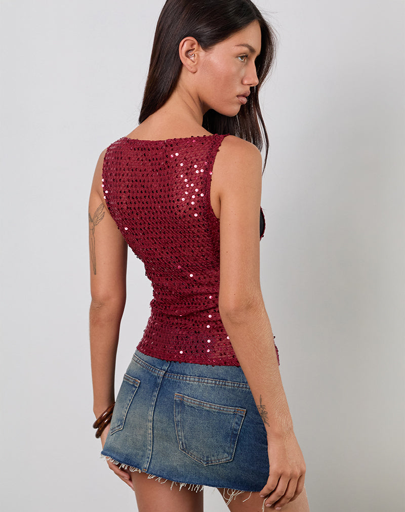 Afbeelding van Dudley Vest Top in Gebreid met Pailletten Bourgondië