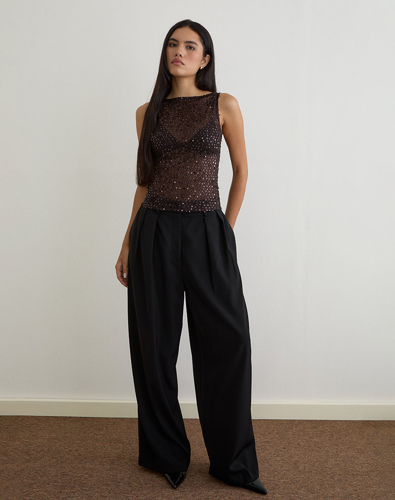 Dudley Vest Top in Sequin Gebreid Koffie