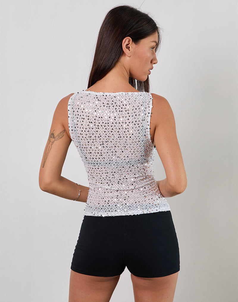 Afbeelding van Dudley Vest Top in Pailletten Gebreid Zilver