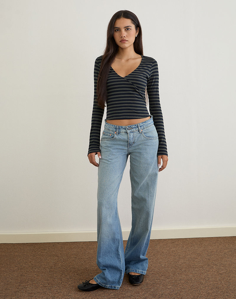 Afbeelding van Dulcet Ribbed Plunge Top in Klassiek Gestreept Navy en Grijs
