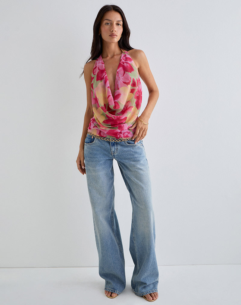 Afbeelding van Duma Cowl Halter Top in felle Multi Colour Floral