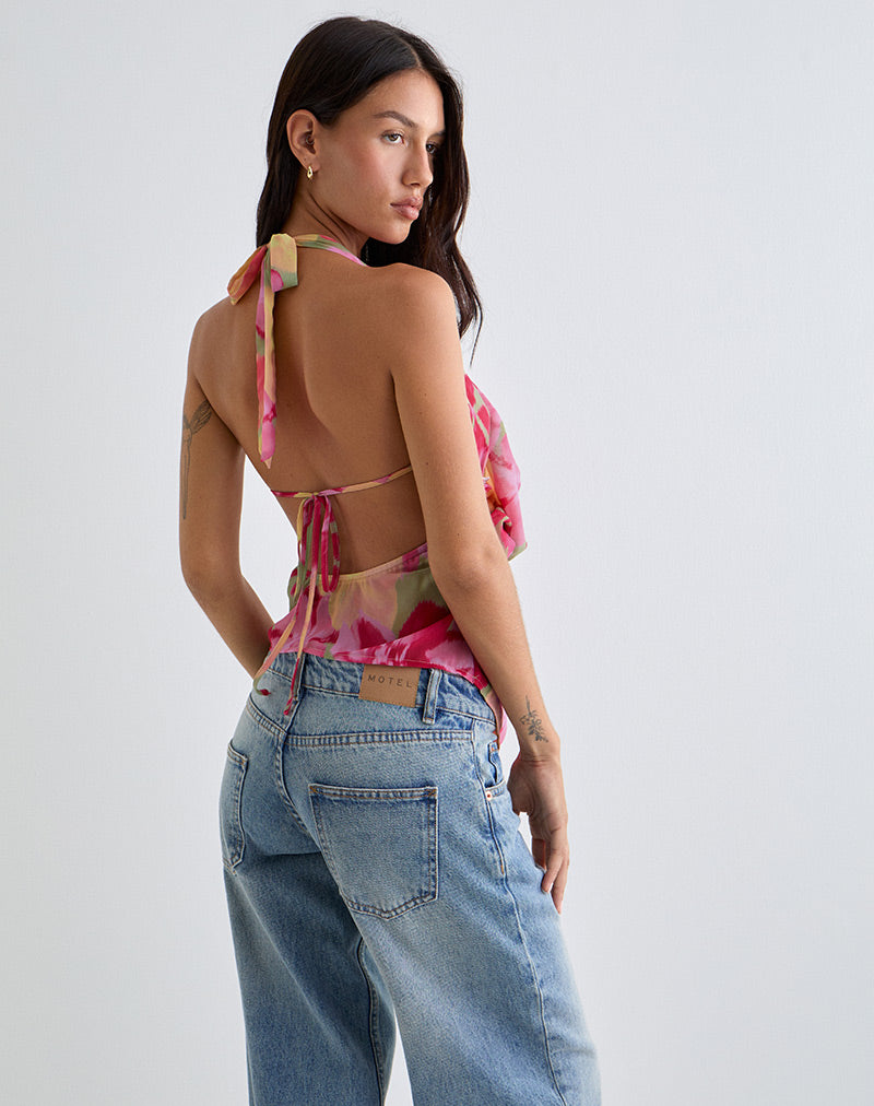 Afbeelding van Duma Cowl Halter Top in felle Multi Colour Floral