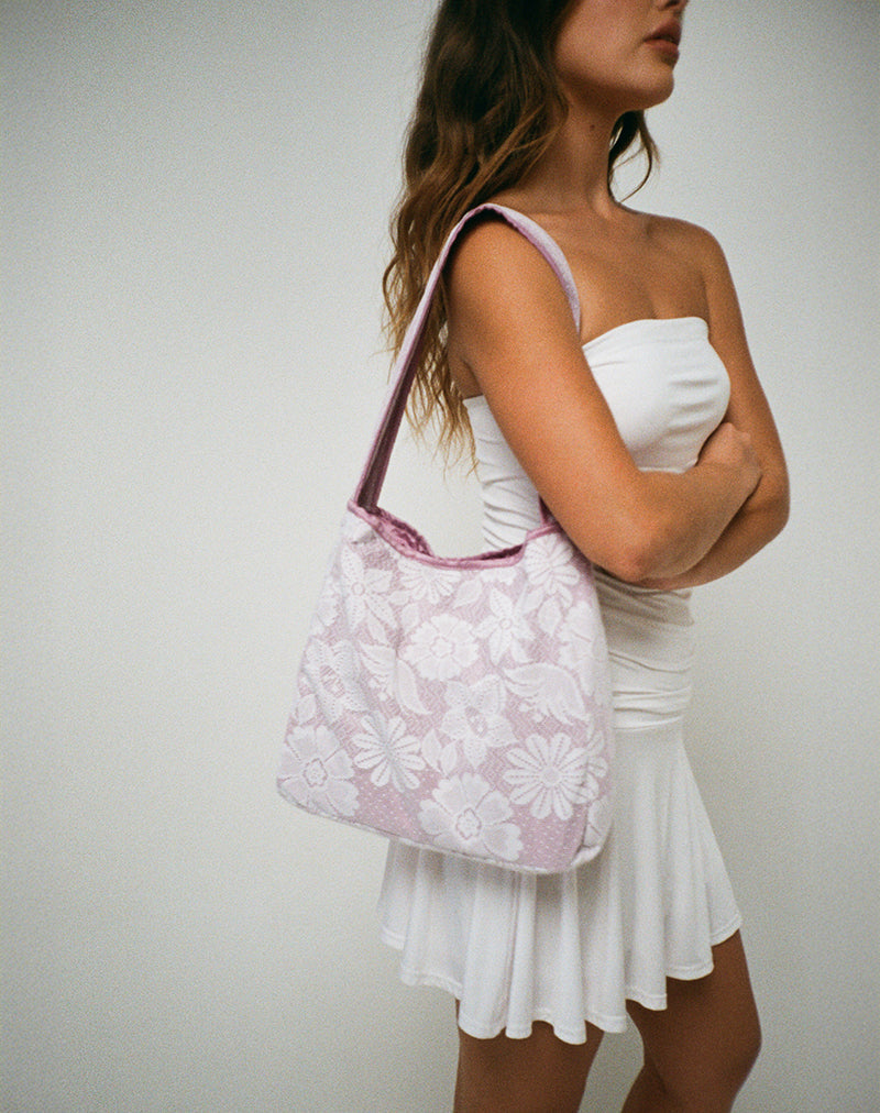 Dune Tas in Wit met Kant-Roze Binding