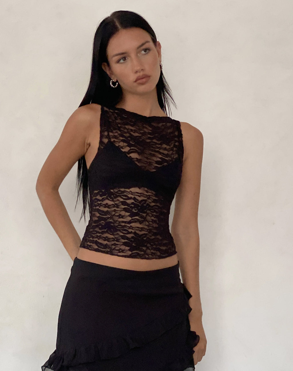Dwira Kanten Vest Top in Zwart