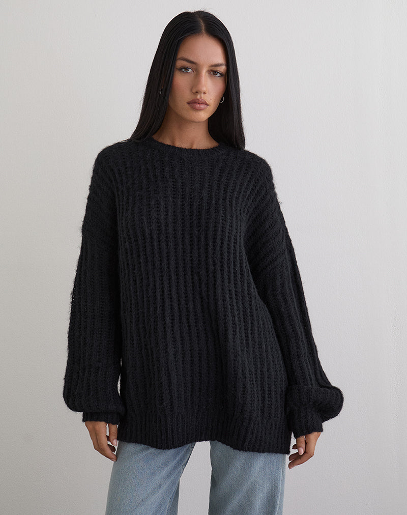 Daren Gebreide Oversized Trui in Zwart