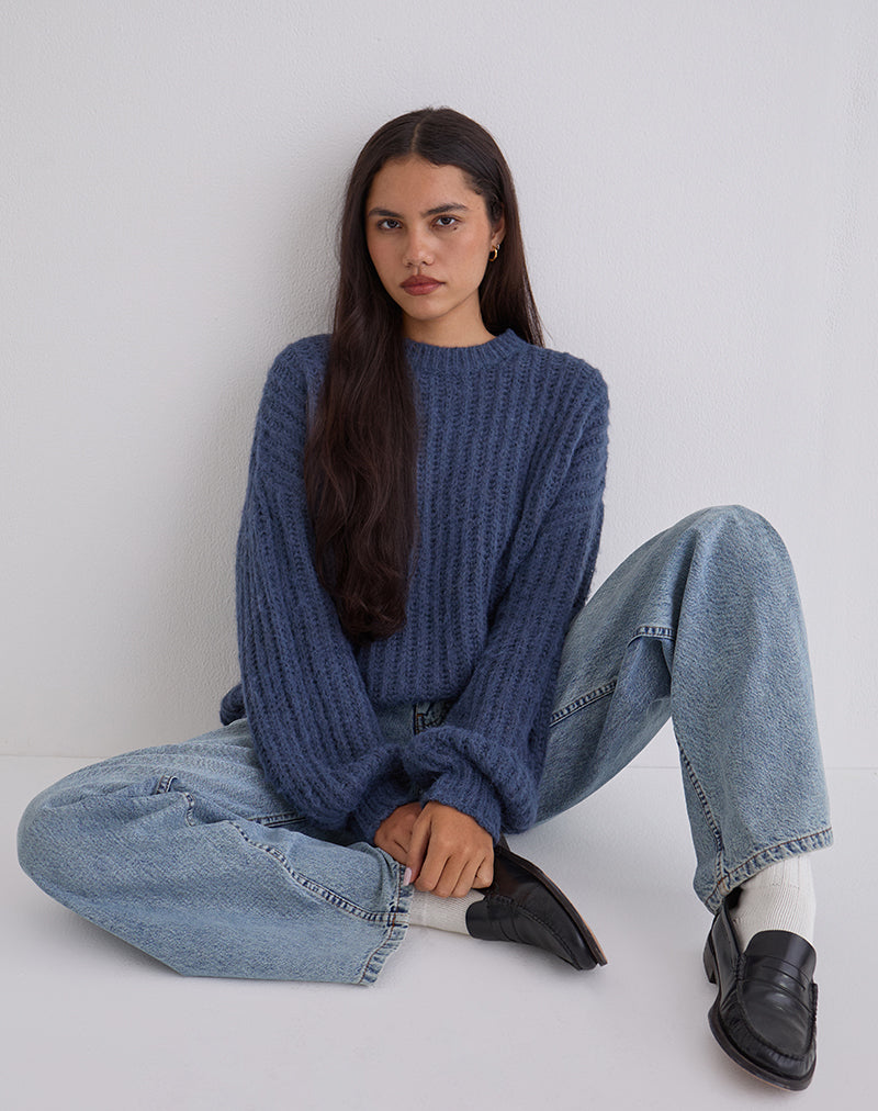 Daren Oversized Gebreide Trui in Navy