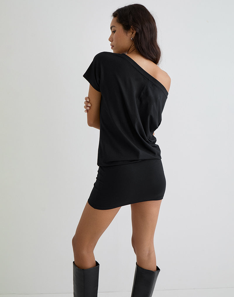 Afbeelding van Edwina Off The Shoulder Mini Dress in Zwart