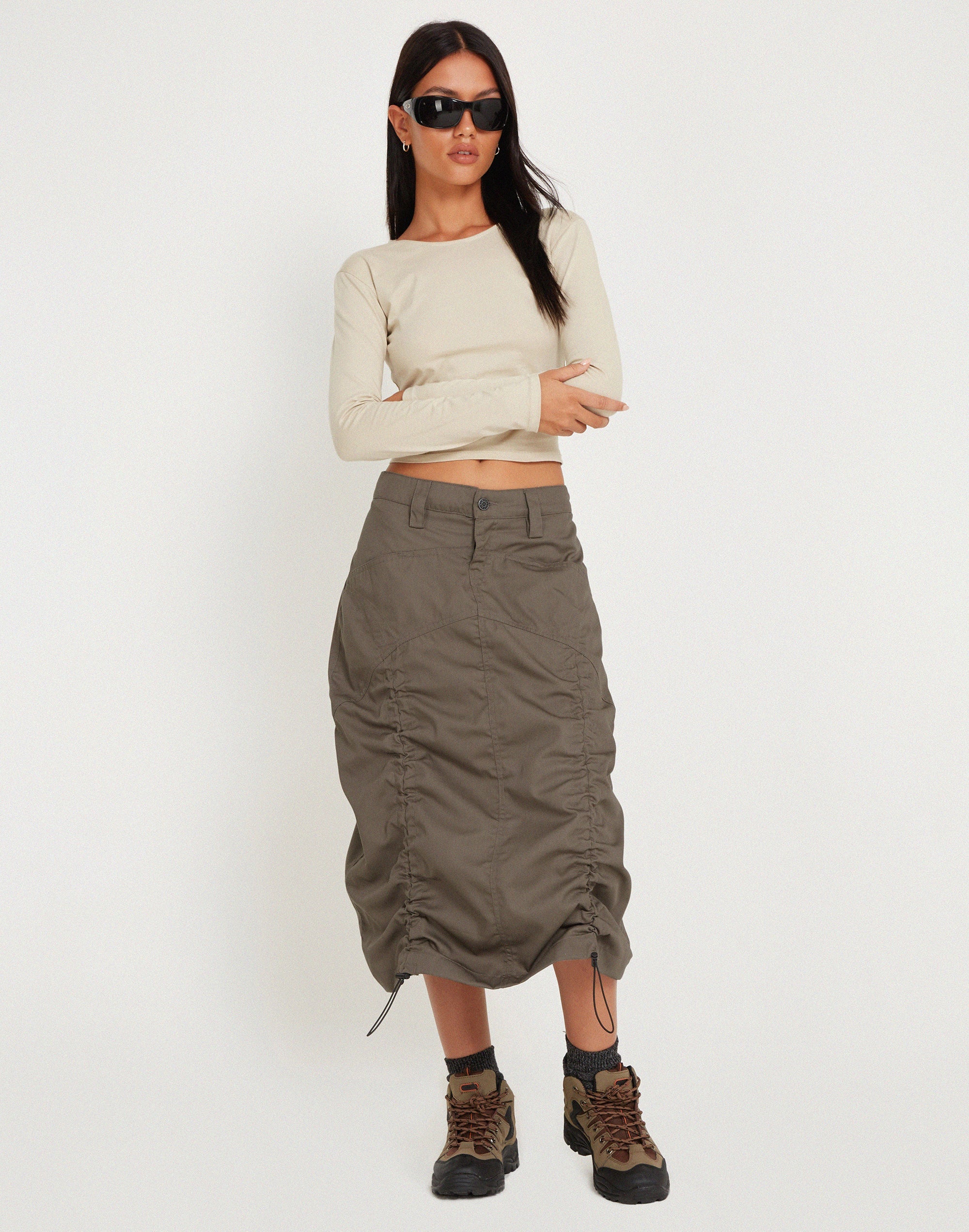 Afbeelding van Eisig Cargo Midi Rok in Fossil