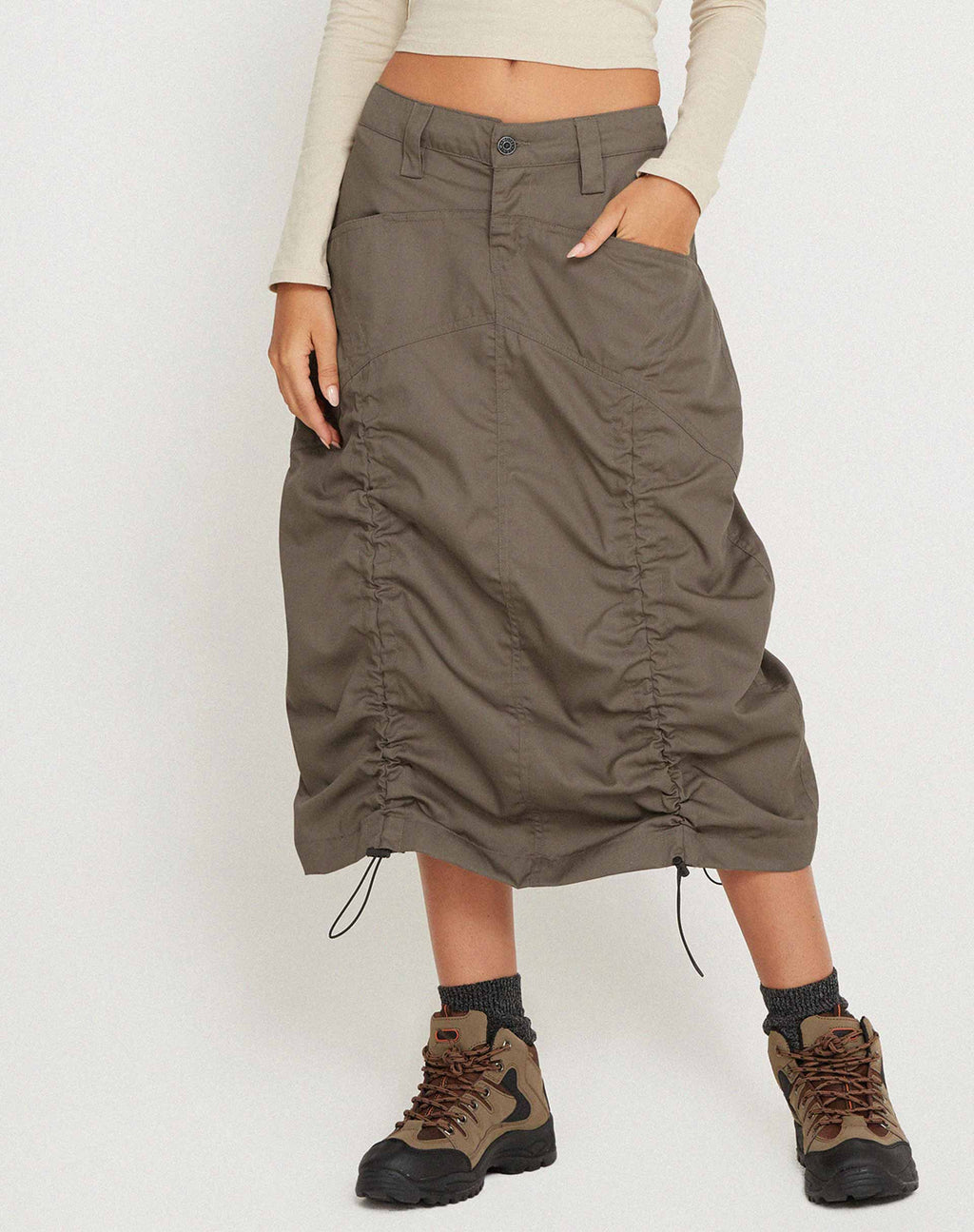 Eisig Cargo Midi Rok in Fossil