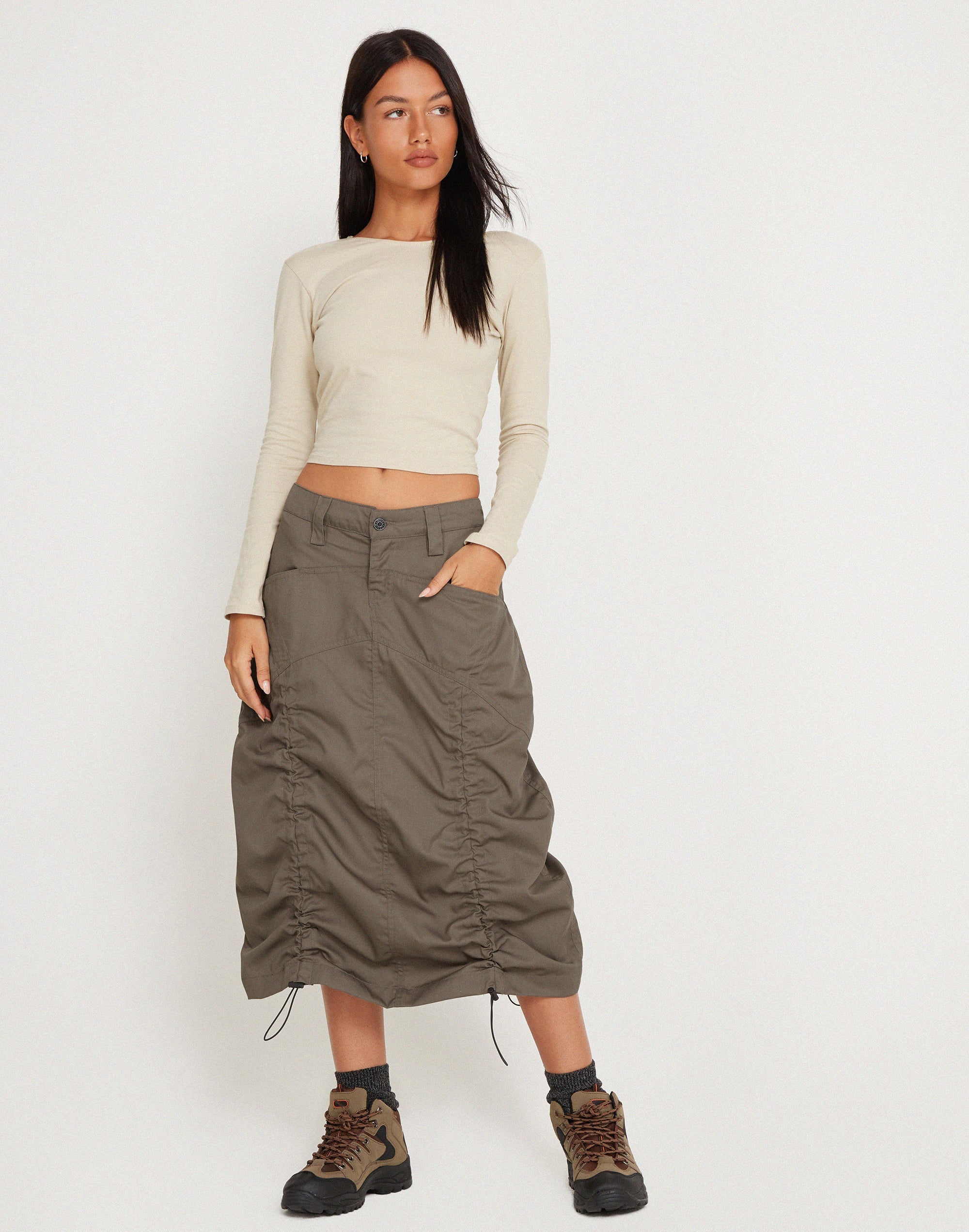 Afbeelding van Eisig Cargo Midi Rok in Fossil