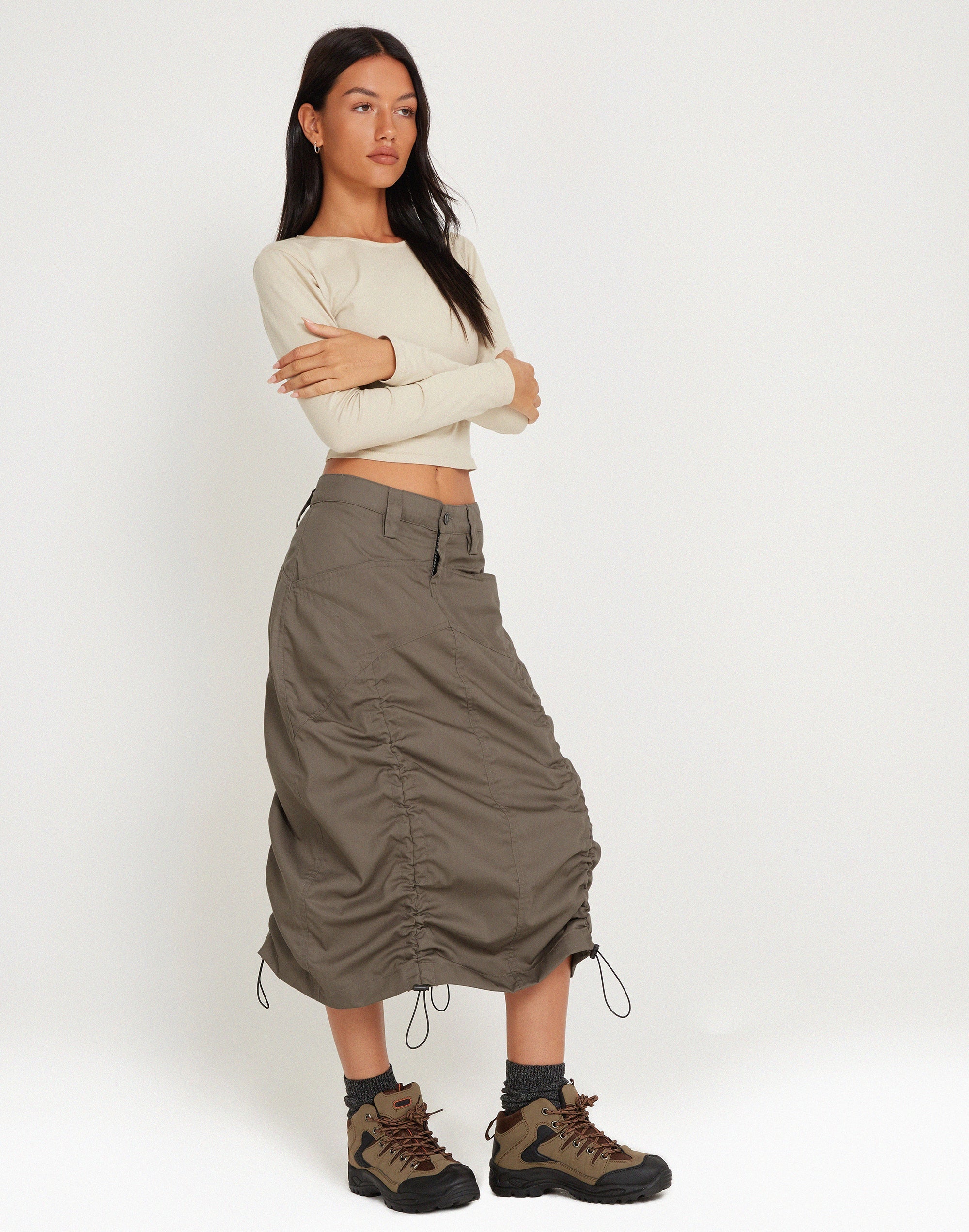 Afbeelding van Eisig Cargo Midi Rok in Fossil