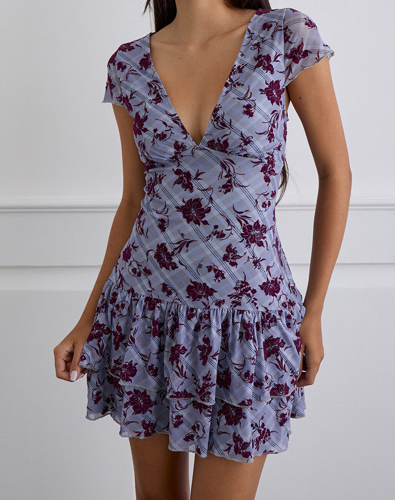Elaya jurk in lotus geruit lavendel