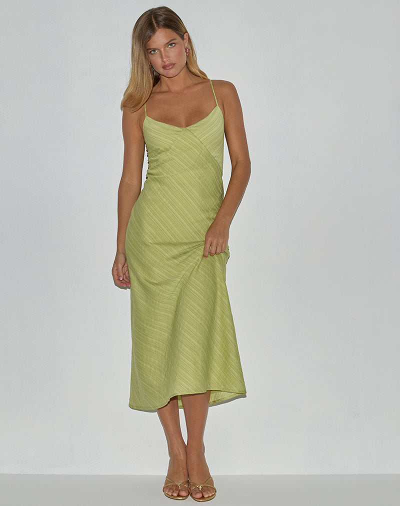 Image of Elayna Midi Dress in Chiffon Stripe Groen