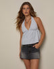 Afbeelding van Eldana Halter Top in Mini GIngham Blauw en Grijs