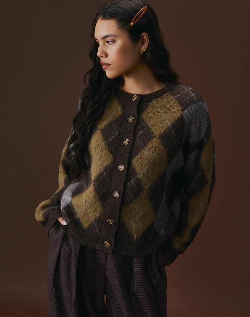 Eliana vest in gebreide Argyle bruin