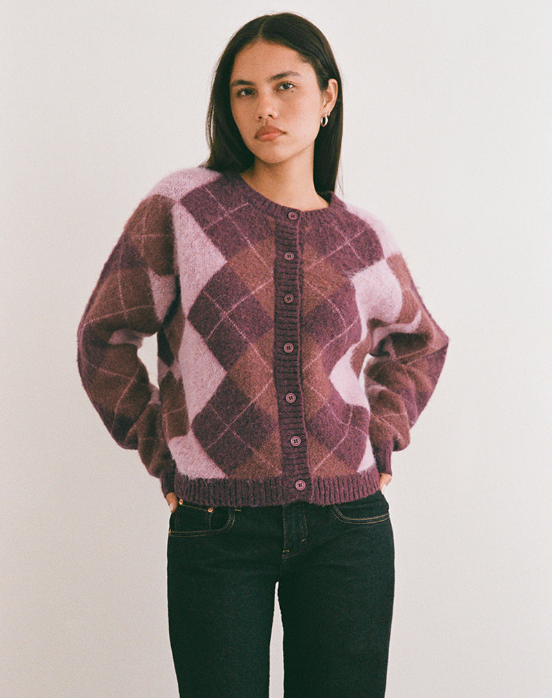 Image of Eliana Cardigan in Knit Argyle Pink
