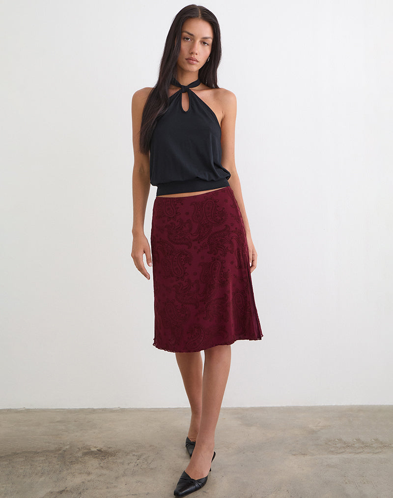 Elif Midi-rok in Flock Compact Paisley Wine