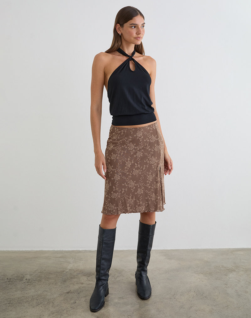Afbeelding van Elif Midi-rok in Leafy Flock Dark Taupe