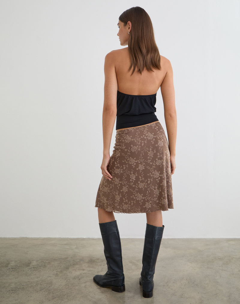 Afbeelding van Elif Midi-rok in Leafy Flock Dark Taupe
