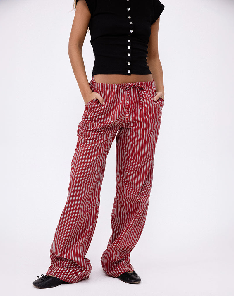 Lirura Vrijetijdspantalon in Maroon Stripe