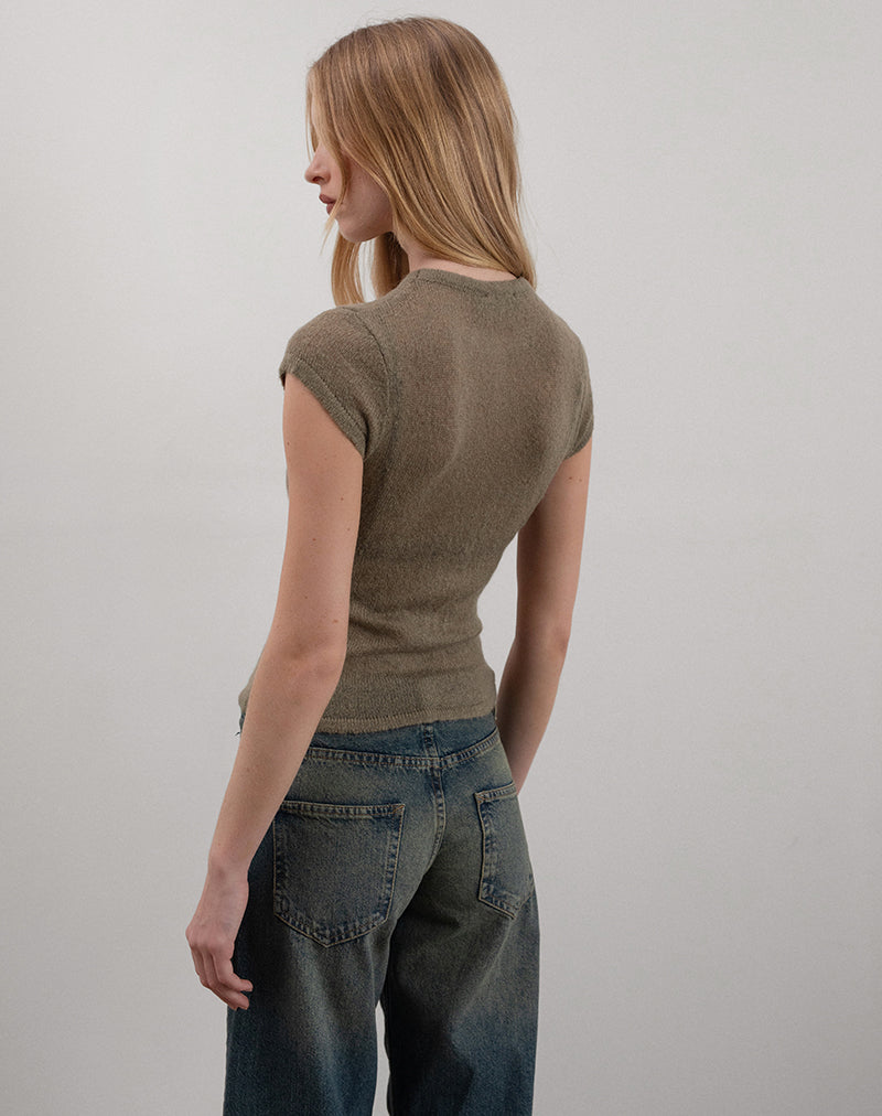 Afbeelding van Elmira Top in Sheer Knit Khaki
