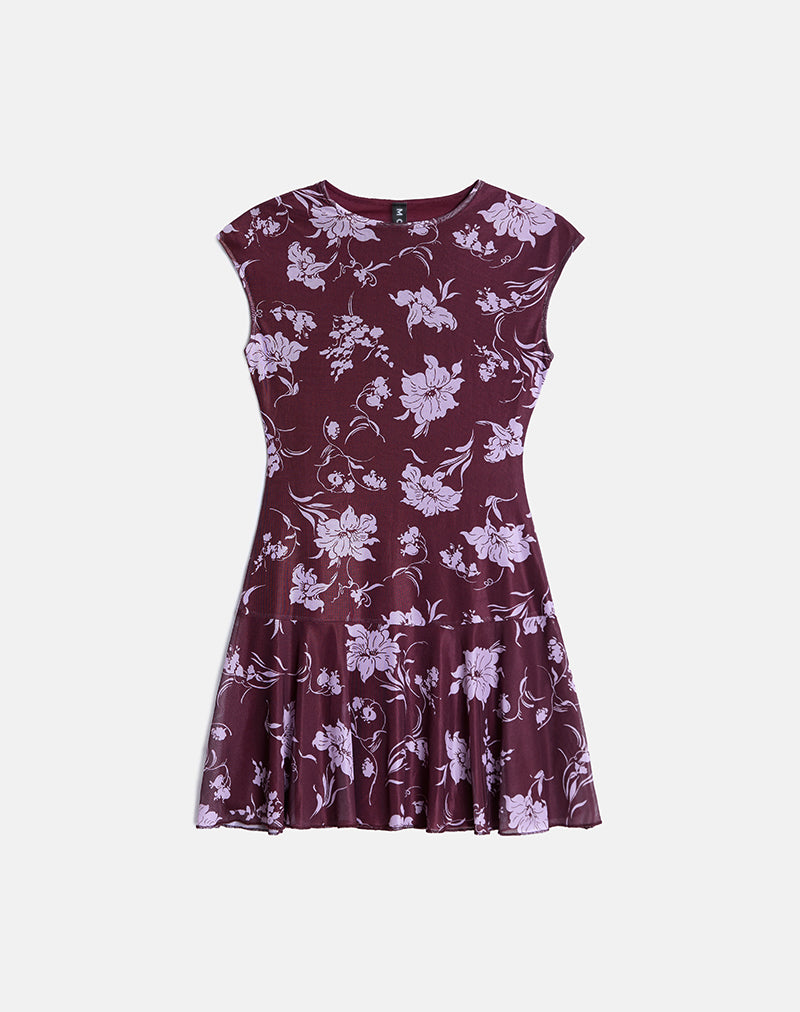 Afbeelding van Elorina Mini Dress in Blooming Bliss Bourgondië