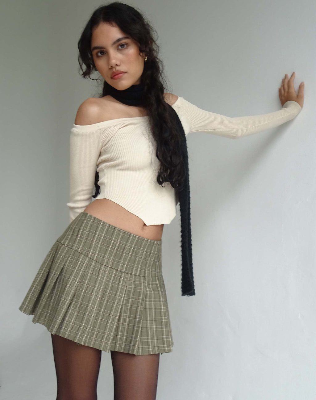 Casini Geplooide Micro Rok in Ruit Bruin