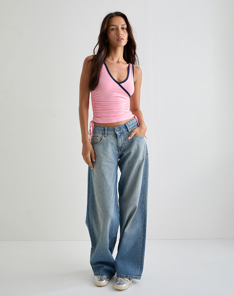 Afbeelding van Laird Wrap Top in Ballet Roze met Navy Binding
