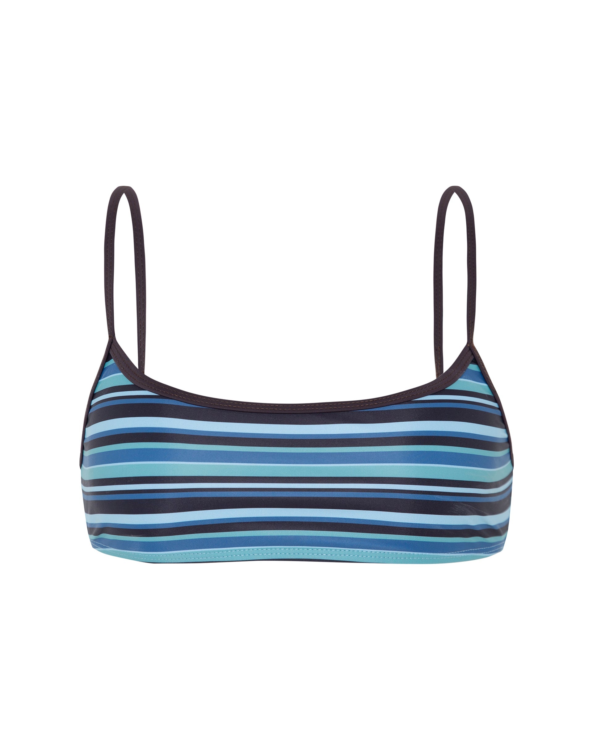 Afbeelding van Elvina Bikinitop in Stripe Blue met Bruine Binding