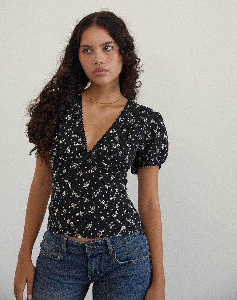 Afbeelding van Elvita Top in Floral Land Zwart