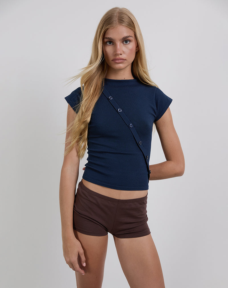 Elyra Asymmetrische Top in Gebreid Navy