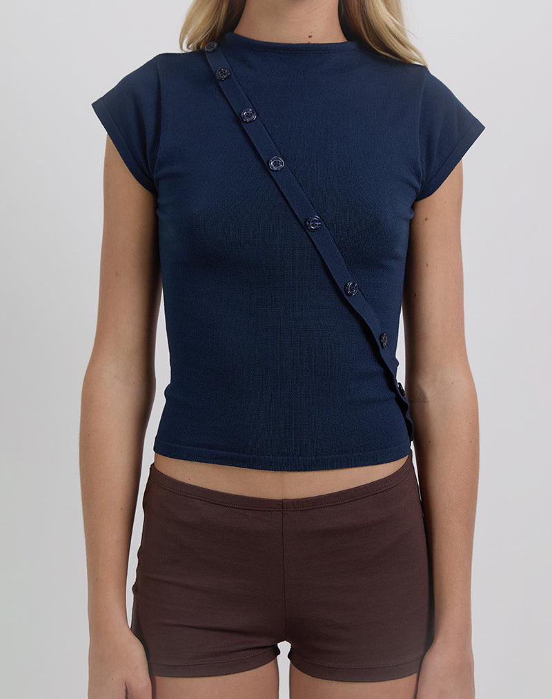 Elyra Asymmetrische Top in Gebreid Navy
