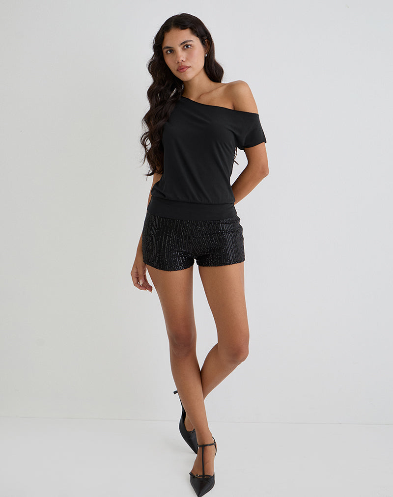 Elysian Asymmetrische Top in Cupro Zwart
