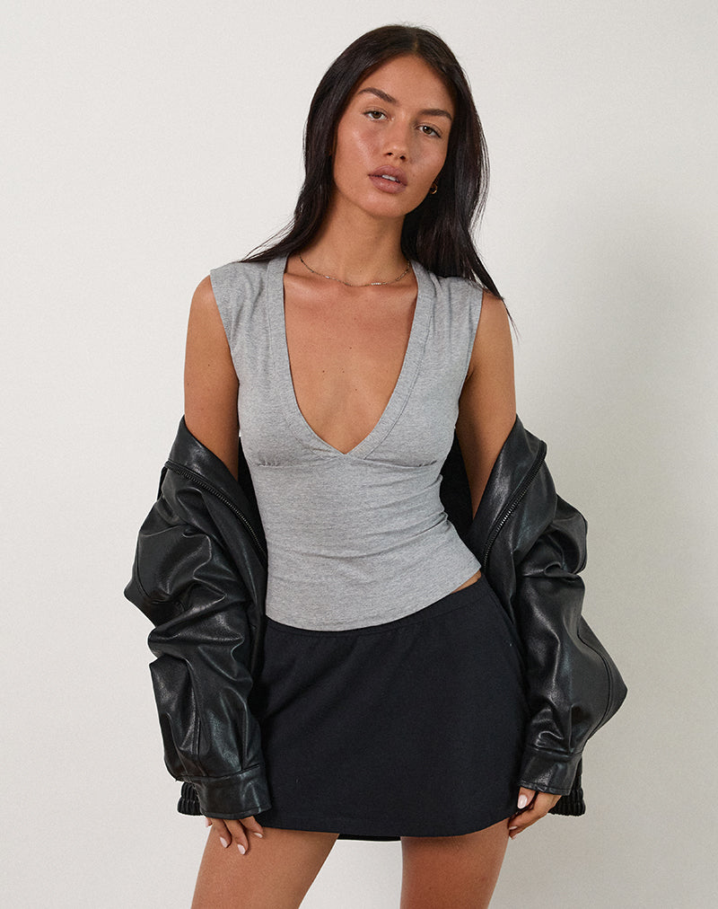 Emberly Plunge Top in Grijs Marl