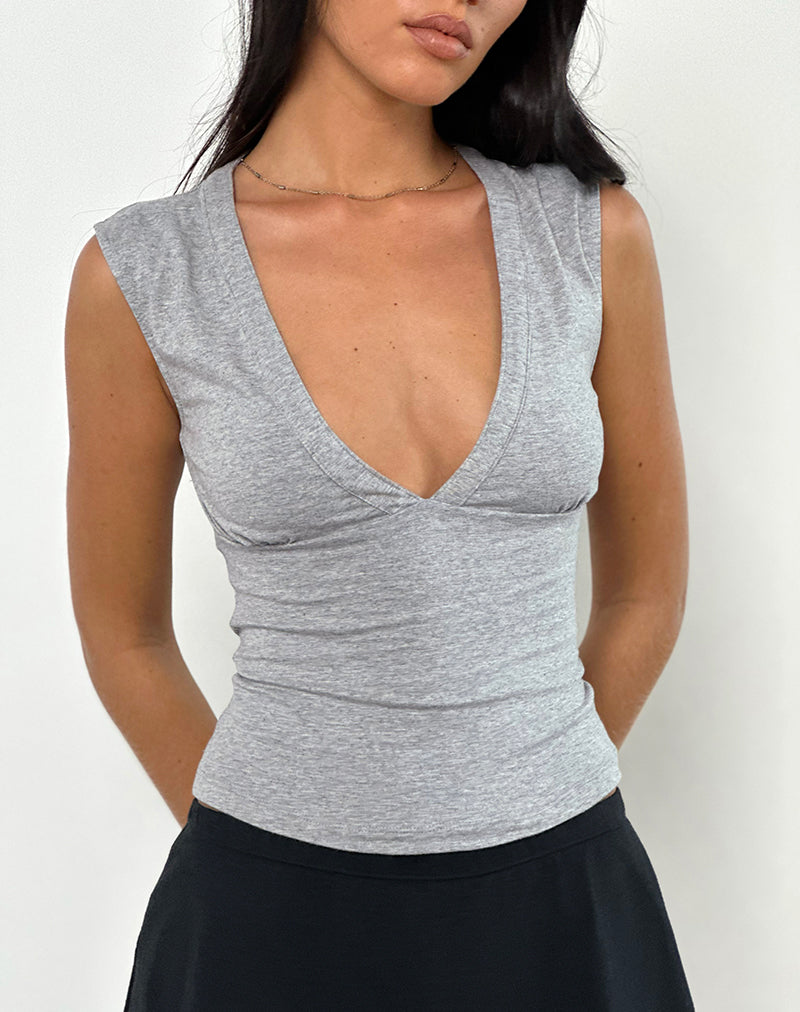 Emberly Plunge Top in Grijs Marl