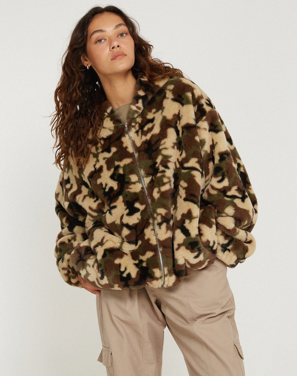 Emerson jas van imitatiebont in Camo Brown Pebble